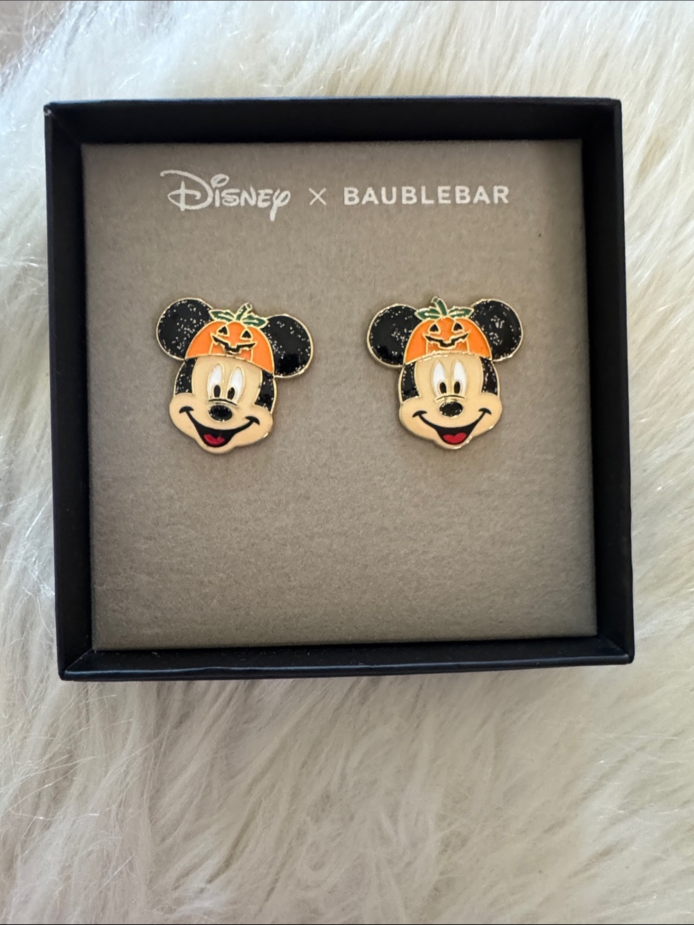 Disney x BaubleBar Mickey Pumpkin Stud Earrings - Black & Orange